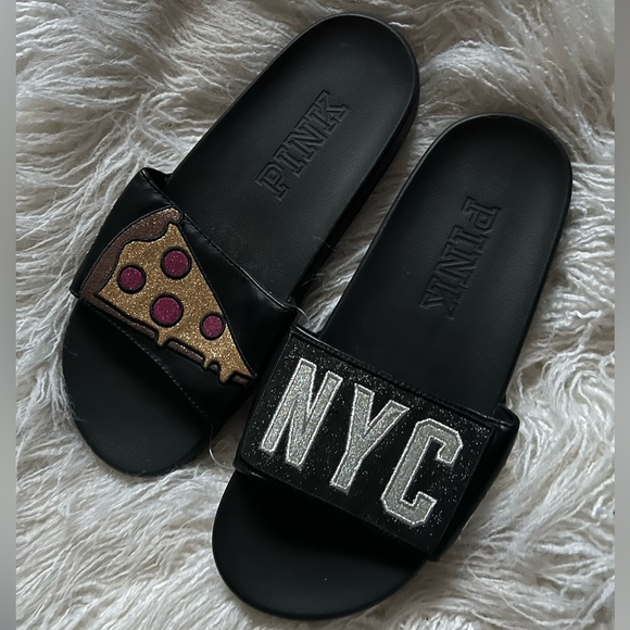 NYC Icon Glitter Slides by Pink - Victoria’s Secret Size 9-10 - Picture 1 of 3
